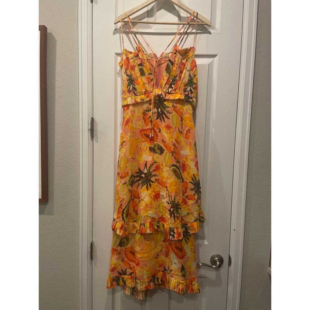 New! Farm Rio Women's Tropical Fruit Chiffon Tiered Midi Dress Sz S #26